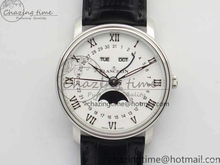 0311 MultiPurpose Villeret 6654 SS Complicated Function OMF 1:1 Best Edition White Dial on Black Leather Strap A6654 V 7901